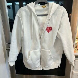 Cult Favorite White Zip-Up Hoodie, size S (has several stains, see photos)